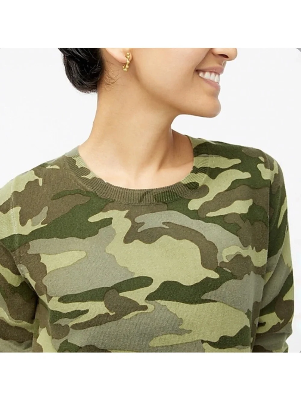 J Crew Teddie camo knit long sleeve top size M